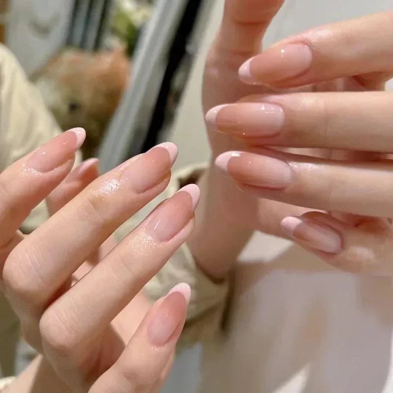 Yellow French Tips with Pearl Accents — Simple Almond French Tip Nails