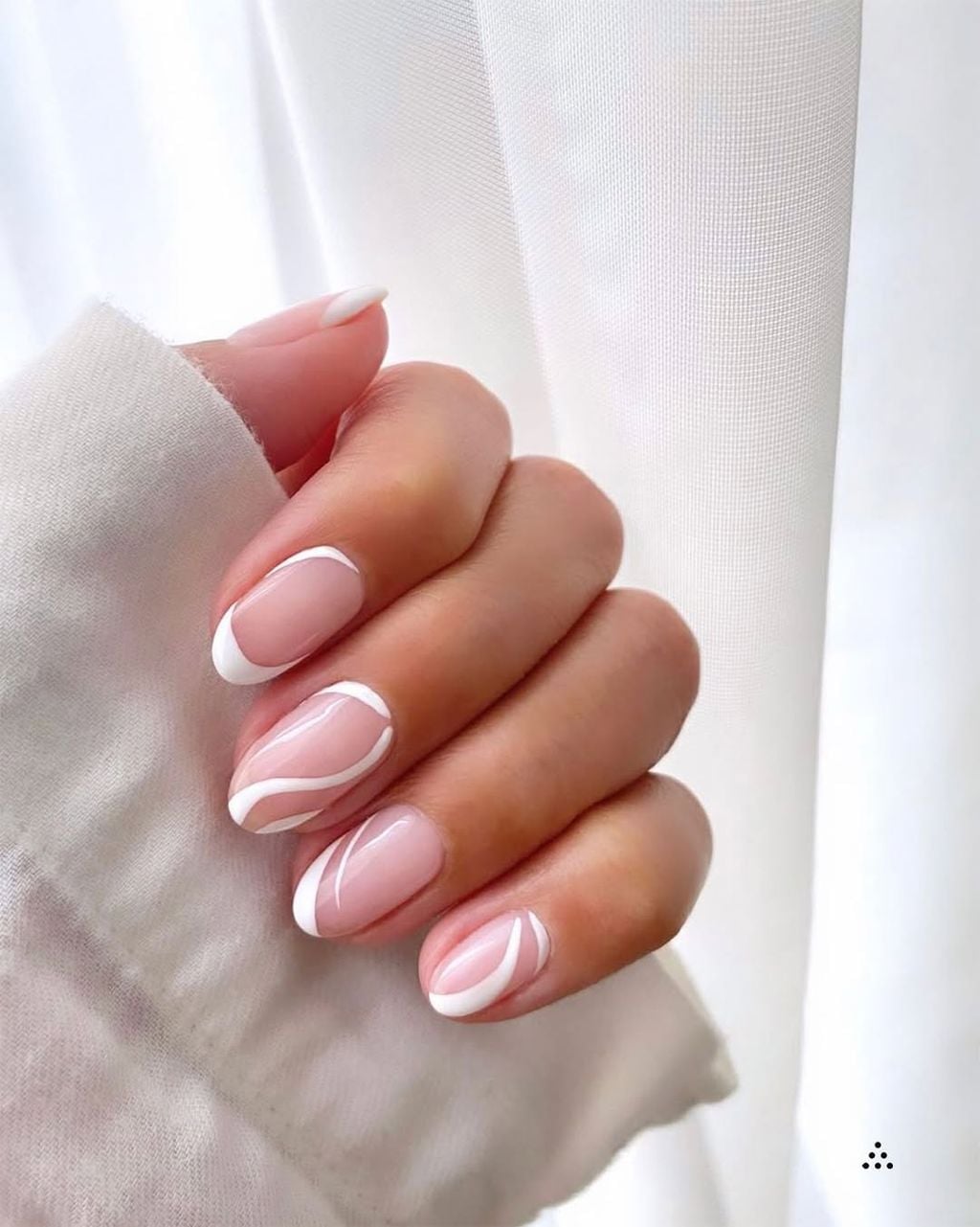 Curved White Line French Almond Nails — Simple Almond French Tip Nails