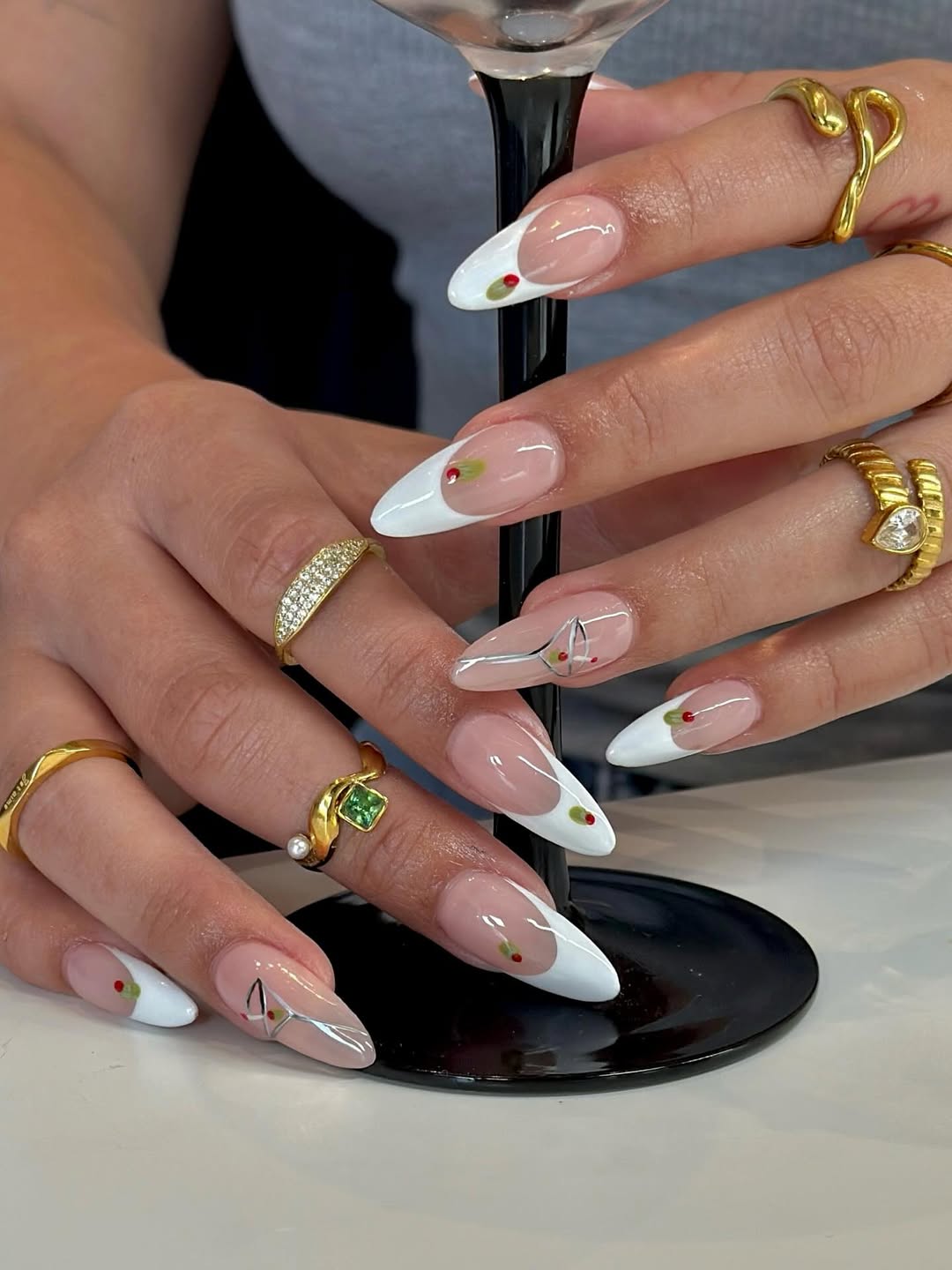 Cocktail Dot French Almond Nails — Simple Almond French Tip Nails