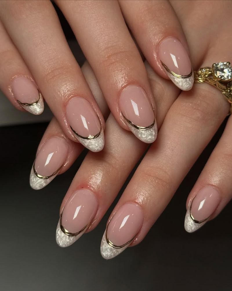 Soft Pink Crisp White French Almonds — Simple Almond French Tip Nails