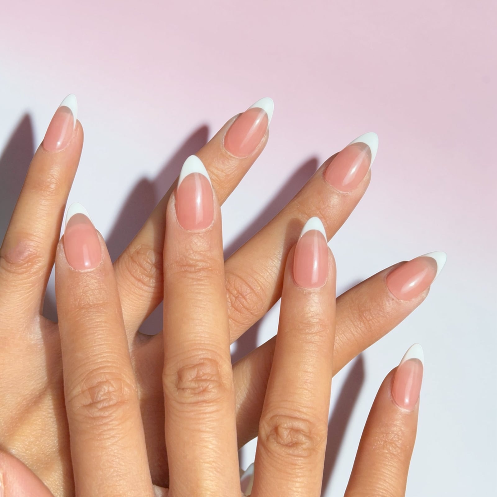 Classic White French Almonds on Both Hands — Simple Almond French Tip Nails