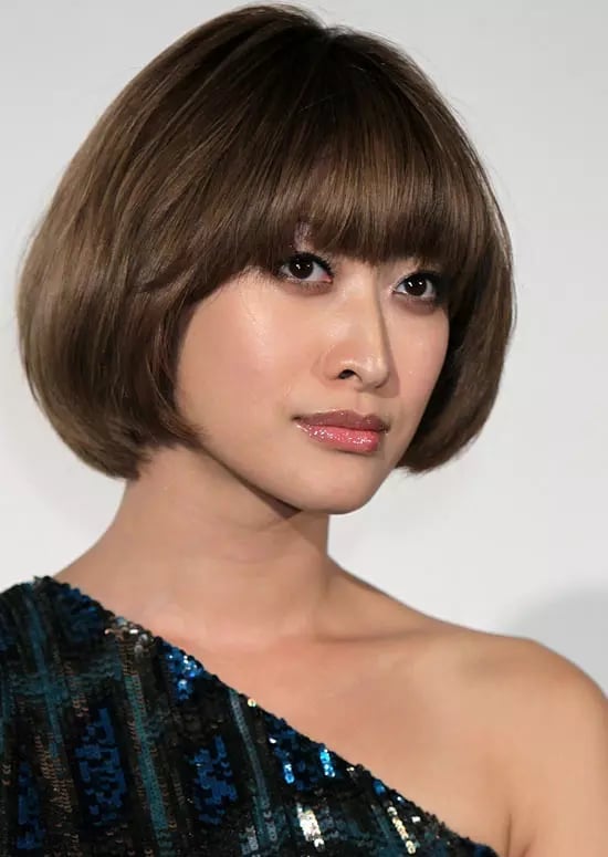 Chin Length Bob With Blunt Bangs, Medium Brown Chin Length Bob With Blunt Bangs, Medium Brown — Simple Asian Haircuts