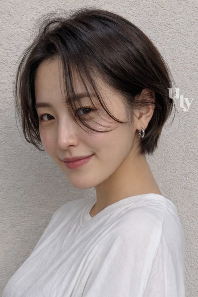 Dark Walnut Bixie With Curtain Bangs Dark Walnut Bixie With Curtain Bangs — Simple Asian Haircuts