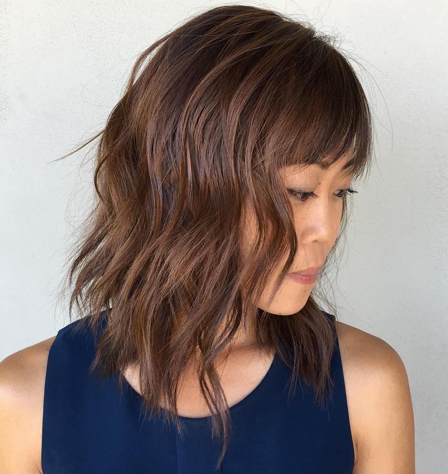 Collarbone Wavy Hair With Side Swept Bangs Collarbone Wavy Hair With Side Swept Bangs — Simple Asian Hairstyles