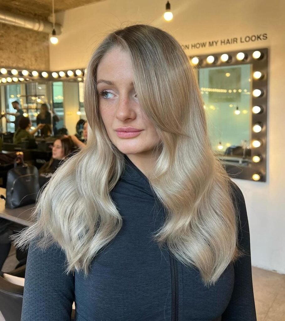 Ash Blonde Hair With Natural Highlights and Gray Hooded Jacket — Simple Babylights