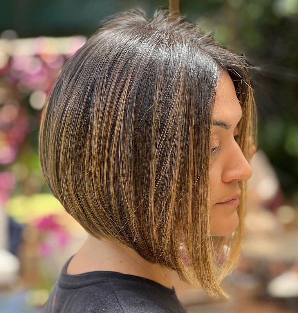 Angled Bob With Brown Hair and Blonde Babylights — Simple Babylights
