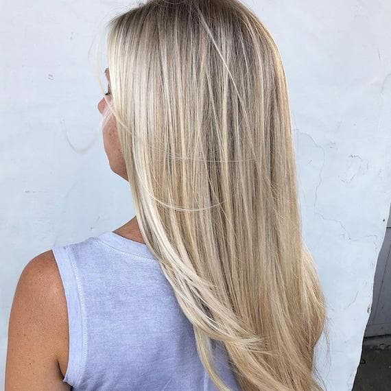 Long Straight Blonde Hair With Fine Babylights and Gray Tank — Simple Babylights