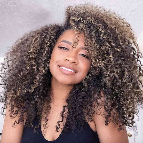 Curly Dark Hair With Blonde Highlights and Black Tank — Simple Babylights