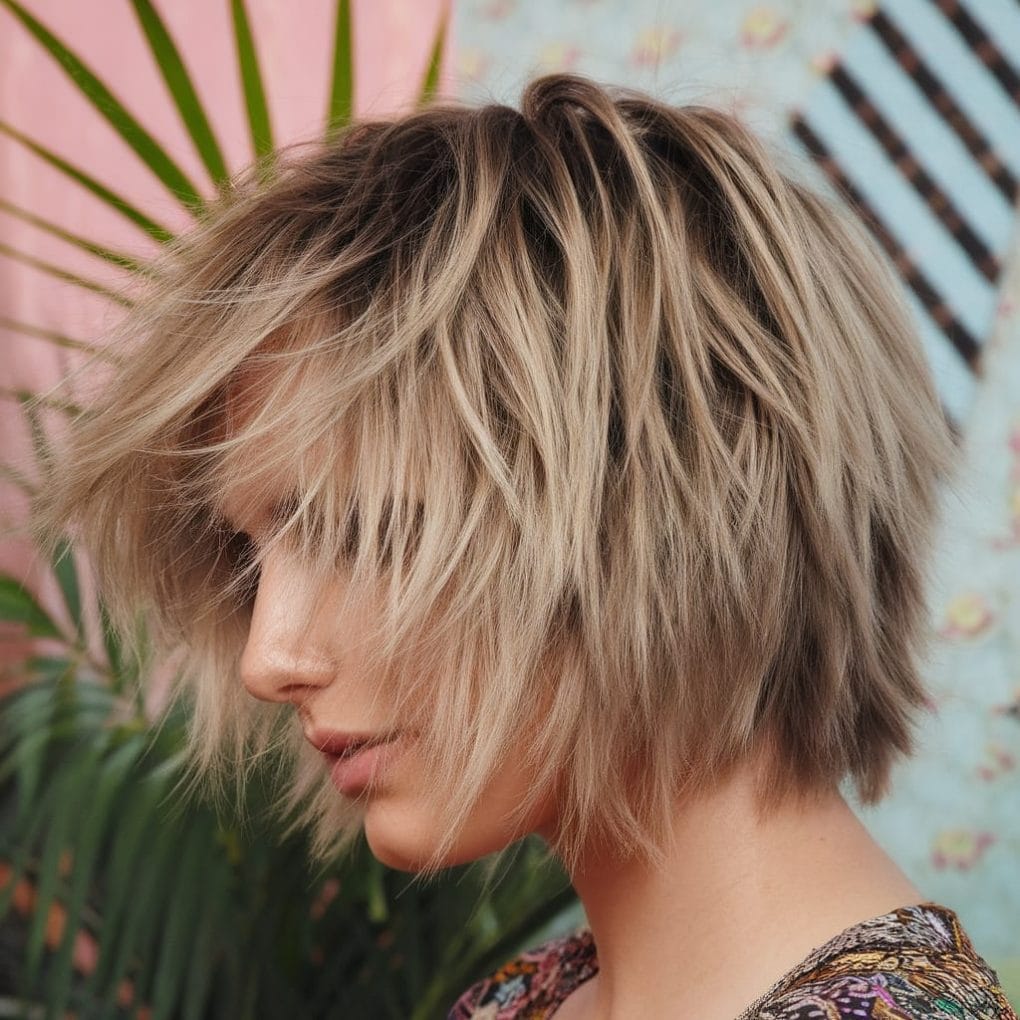 Chin Length Choppy Shag Ash Blonde — Simple Bangs for Round Face