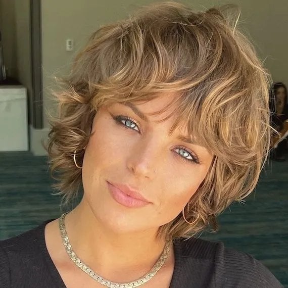 Short Shag Honey Blonde Textured Bangs — Simple Bangs for Round Face