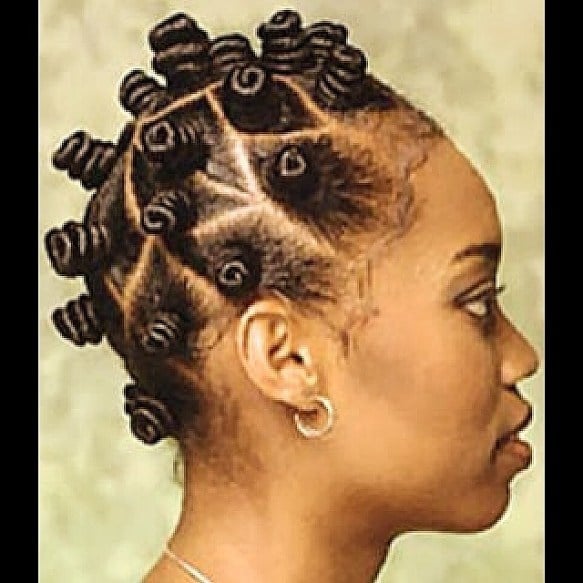 Bantu knots with a black halter top and gold, Office-Safe Version — Simple Bantu Knots