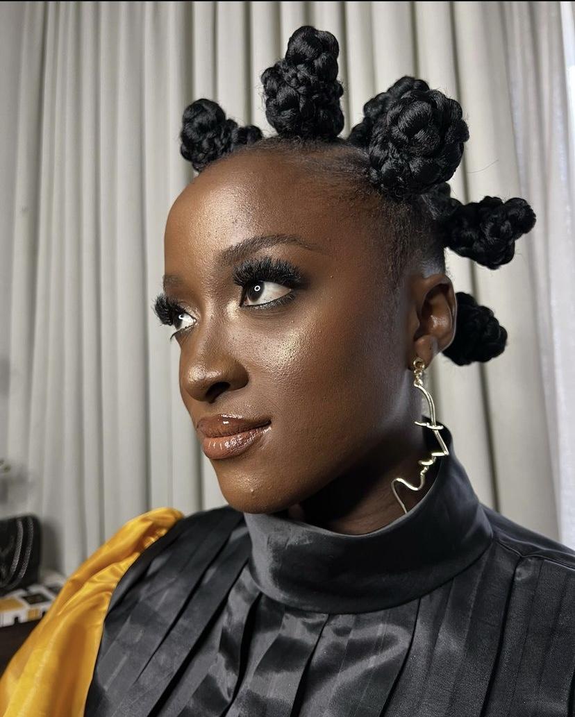 Bantu knots with a turtleneck and abstract face earring — Simple Bantu Knots