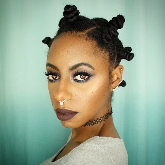 Bantu knots with geometric earrings and choker necklace — Simple Bantu Knots
