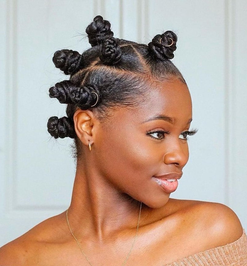 Casual chic with bantu knots and an off-the-shoulder, Close-Up Take — Simple Bantu Knots