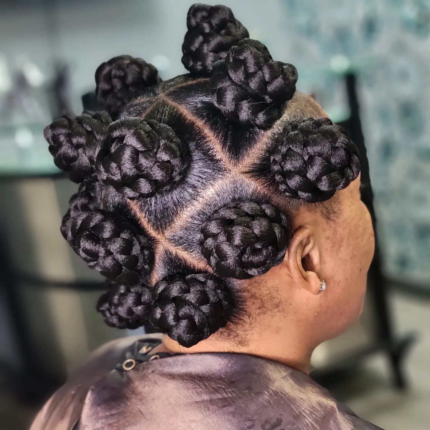 Intricate bantu knots with a dark satin robe, Everyday Version — Simple Bantu Knots