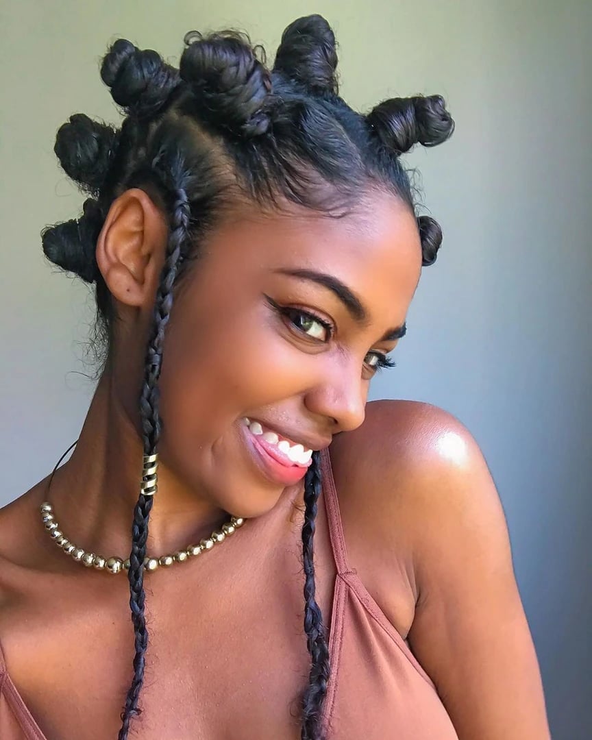 Bantu Knots With Geometric Braids — Simple Bantu Knots Hairstyles