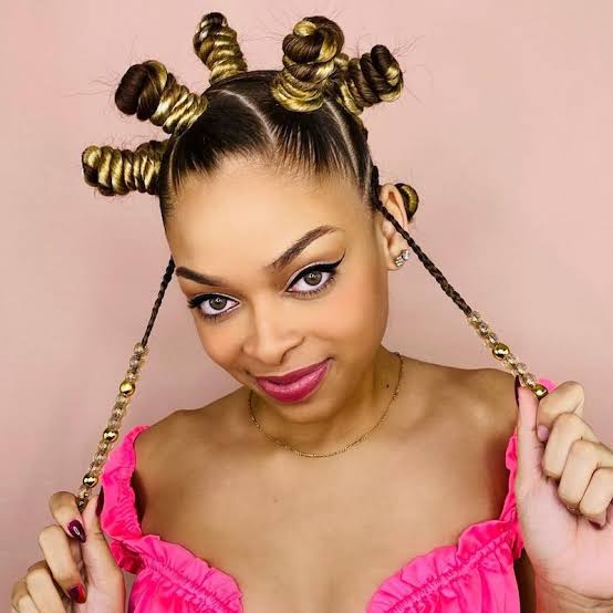 Bantu Knots With Beaded Braided Tails — Simple Bantu Knots Hairstyles