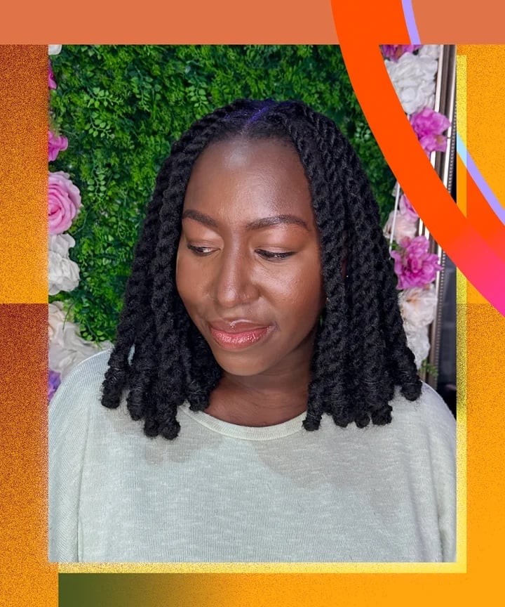 Wavy Black Barrel Twists Front View Wavy Black Barrel Twists Front View — Simple Barrel Locs