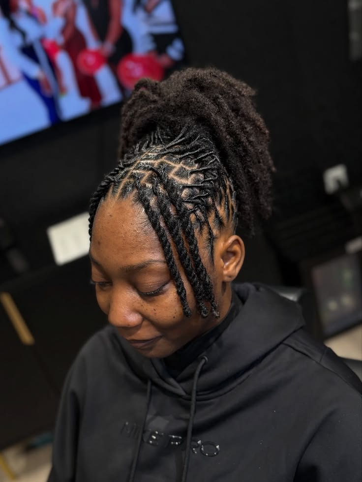 High Ponytail With Braided Locs High Ponytail With Braided Locs — Simple Barrel Locs