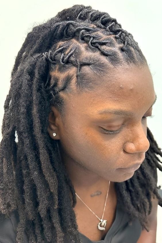 Intricate Parting Mid-Back Locs Intricate Parting Mid-Back Locs — Simple Barrel Locs