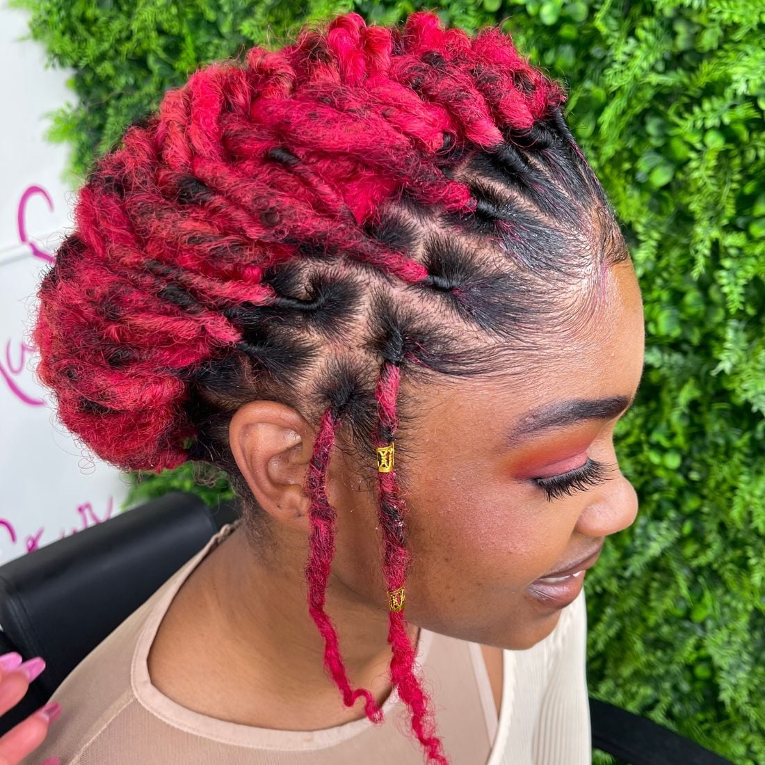 Red and Black Locs High Updo Red and Black Locs High Updo — Simple Barrel Locs