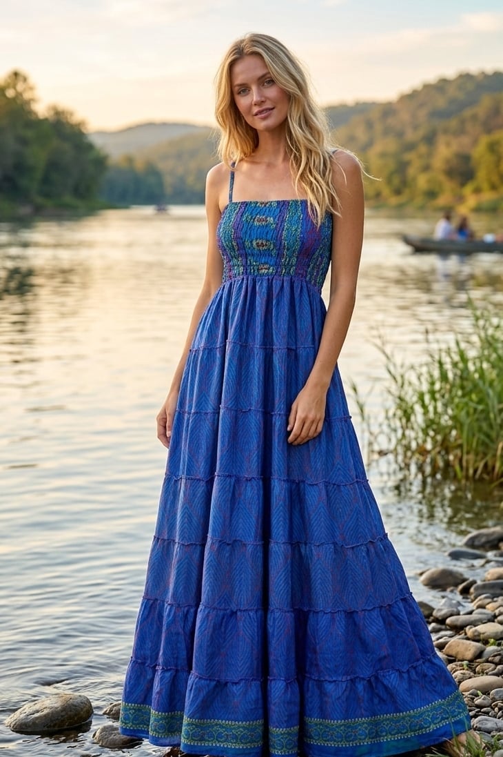 Off-the-shoulder floral maxi dress with sandals — Simple Beach Waves