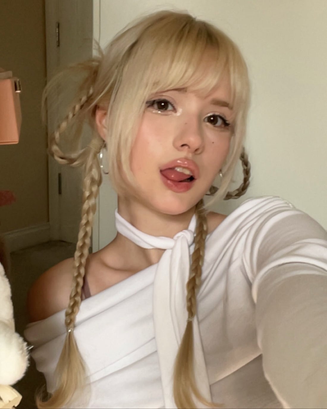 Platinum Blonde Two Braids With Bangs Platinum Blonde Two Braids With Bangs — Simple Blonde Braids