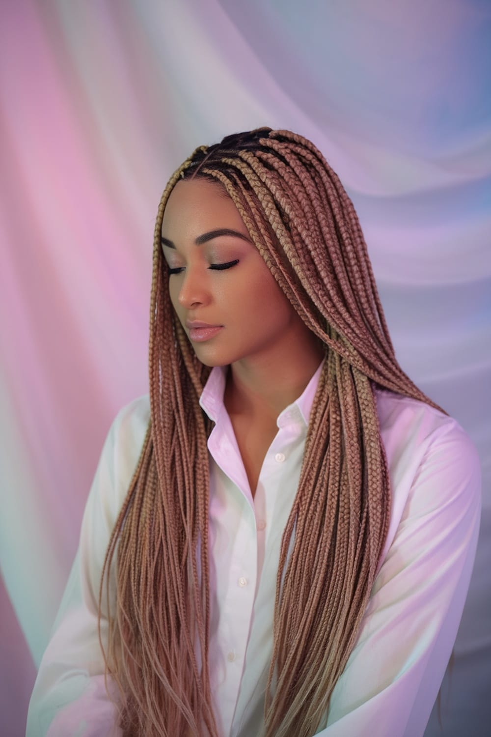 Caramel Blonde Mid-Back Box Braids Caramel Blonde Mid-Back Box Braids — Simple Blonde Braids