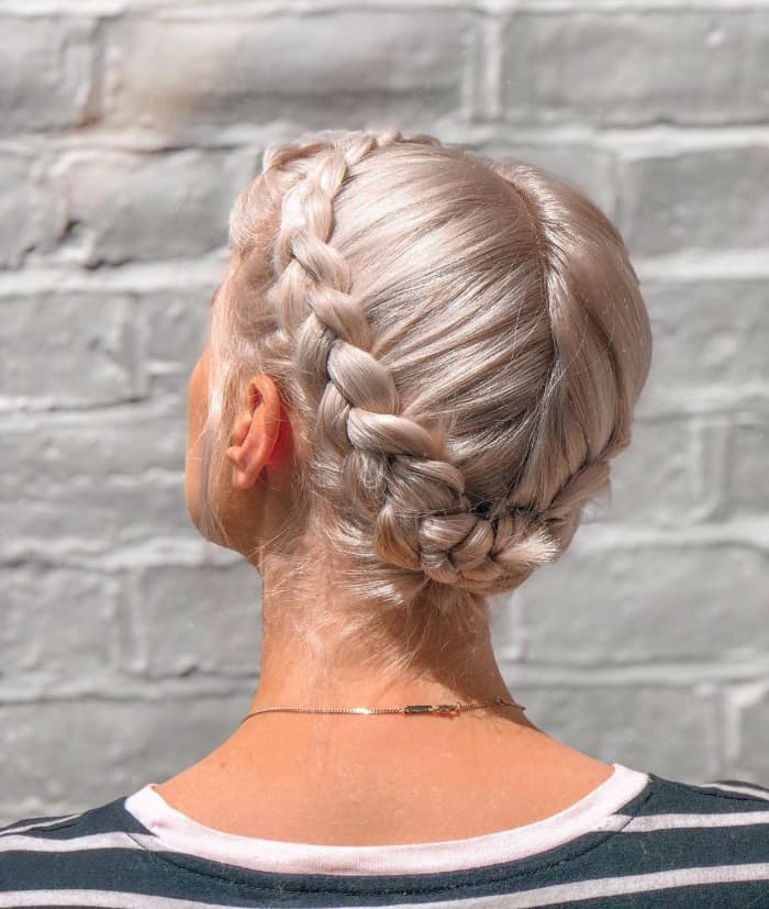 Platinum Blonde Crown Braid Updo Platinum Blonde Crown Braid Updo — Simple Blonde Braids