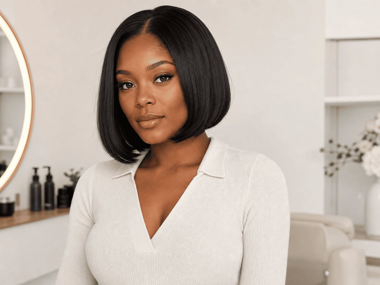 Sleek Chin Length Bob With Inward Curve — Simple Blowout Hairstyles Black Women