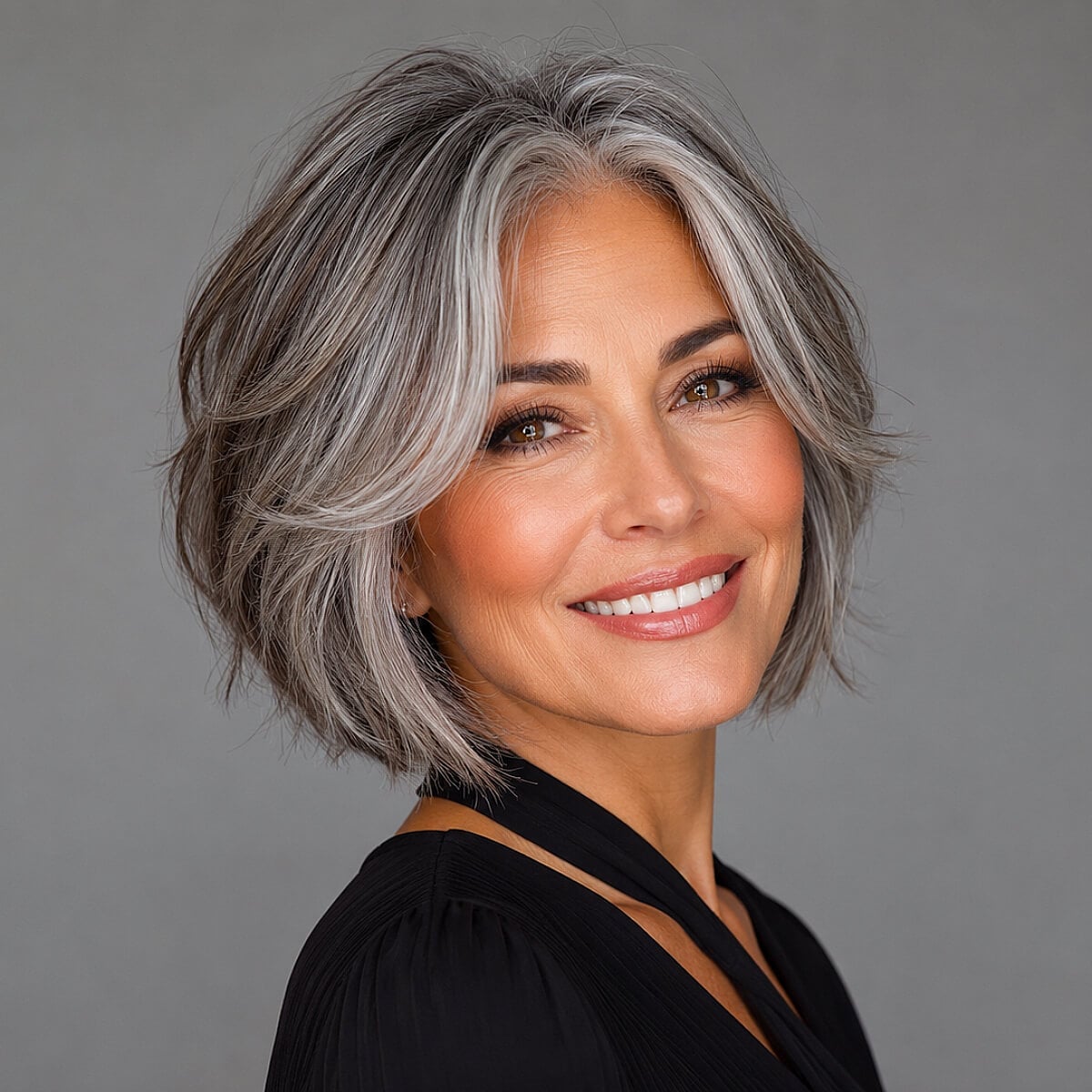 Voluminous Bob With Gray Silver Tones — Simple Bob Haircuts