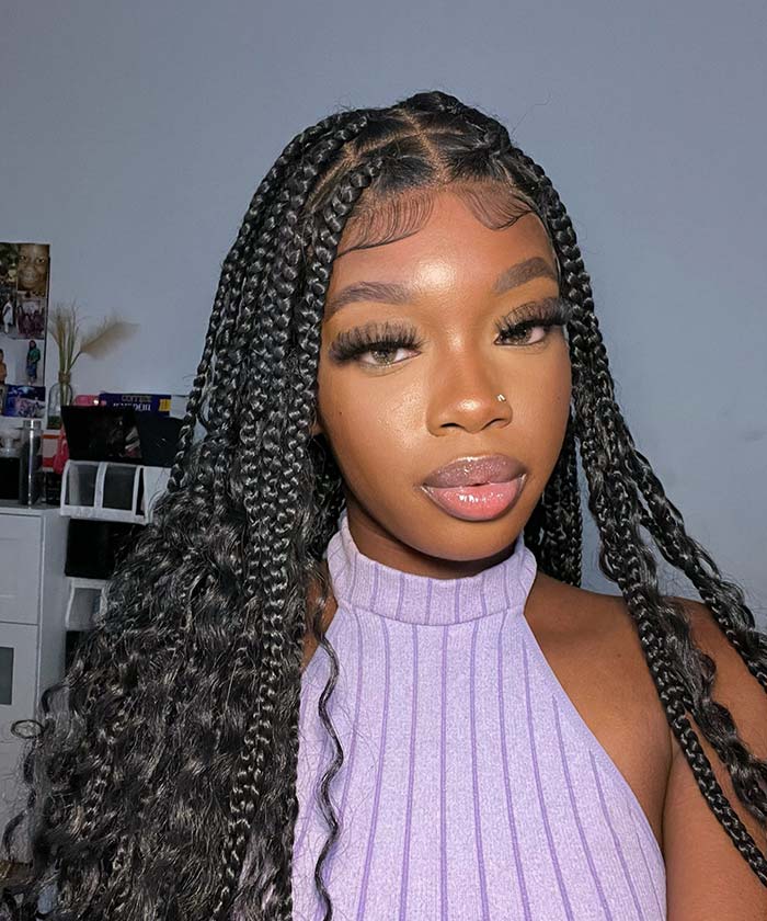 Mid-Back Black Braids With Flowing Waves Mid-Back Black Braids With Flowing Waves — Simple Boho Knotless Braids