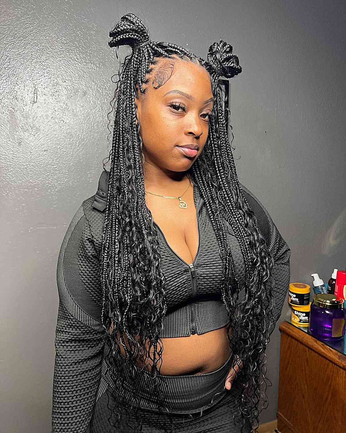 Mid-Back Knotless Braids In Space Buns Mid-Back Knotless Braids In Space Buns — Simple Boho Knotless Braids