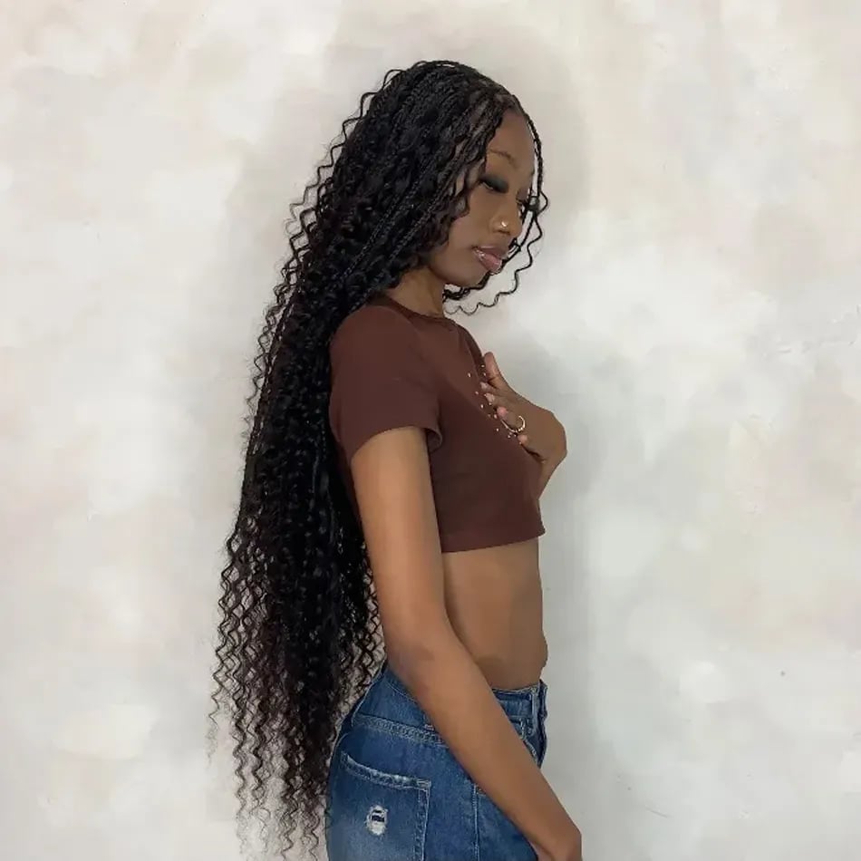 Long Knotless Braids With Cascading Curls, Featuring Loose Long Knotless Braids With Cascading Curls, Featuring Loose — Simple Boho Knotless Braids