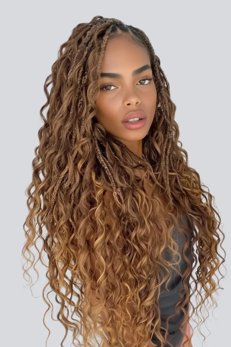 Mid-Back Braids With Honey Blonde Highlights Mid-Back Braids With Honey Blonde Highlights — Simple Boho Knotless Braids