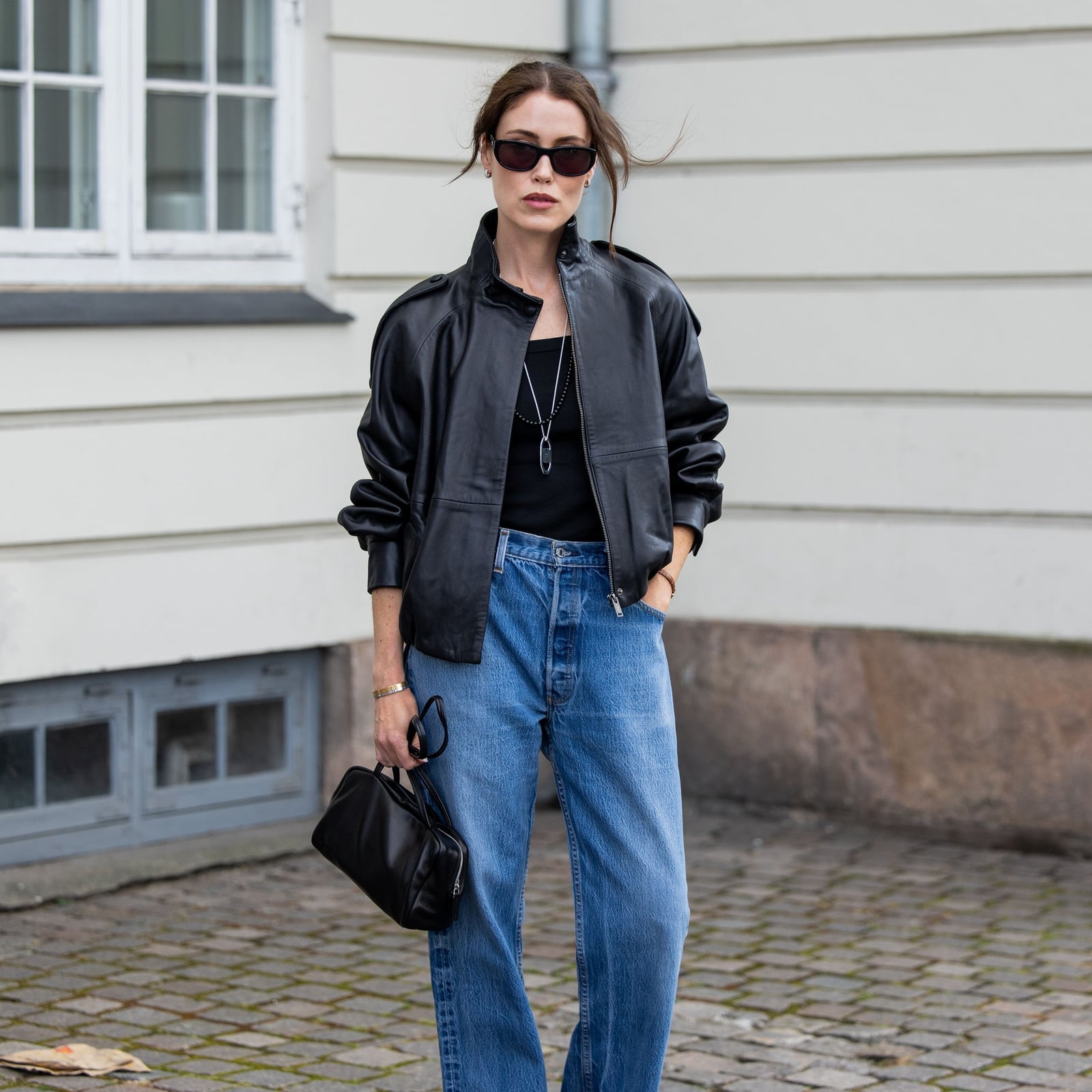Leather Jacket With Baggy Jeans — Simple Boots Outfit Jeans
