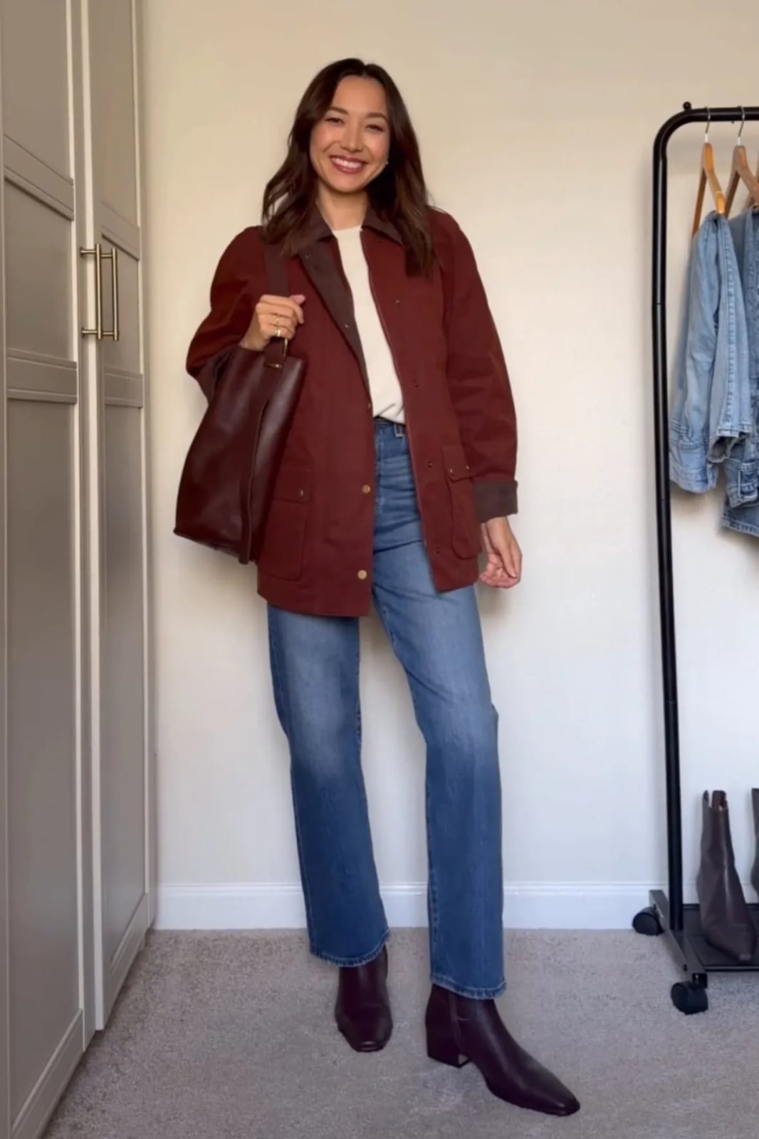 Utility Jacket With Straight Leg Jeans — Simple Boots Outfit Jeans