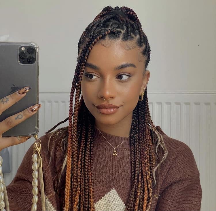 Layered Mid-Back Box Braids With Beads — Simple Box Braids Hairstyles