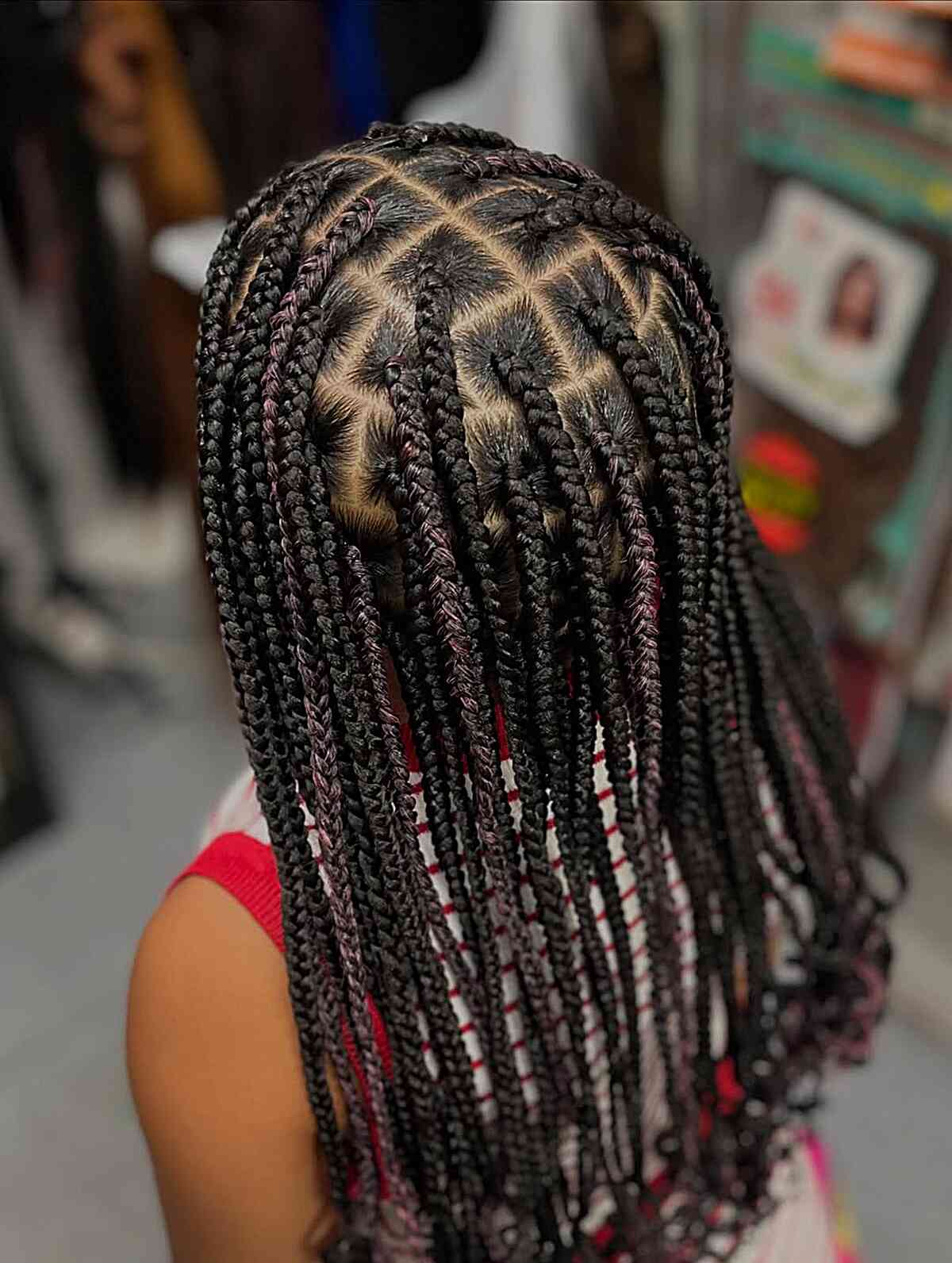Thick Black Box Braids With Pink Highlights — Simple Box Braids Hairstyles