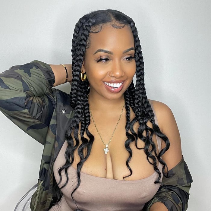 Collarbone Jumbo Box Braids With Side Swept Bangs — Simple Box Braids Hairstyles