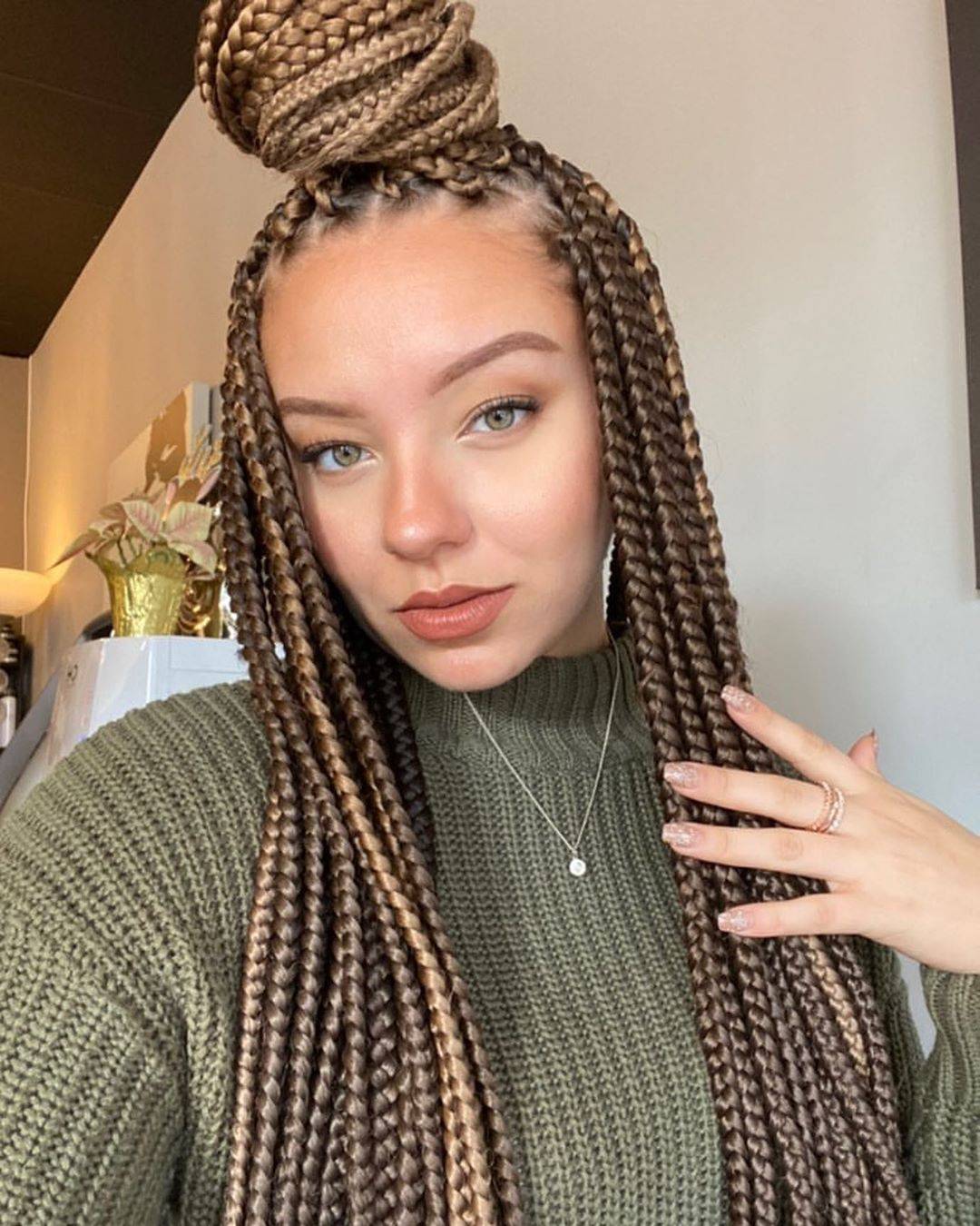 Thick Box Braids With High Top Knot Bun — Simple Box Braids Hairstyles