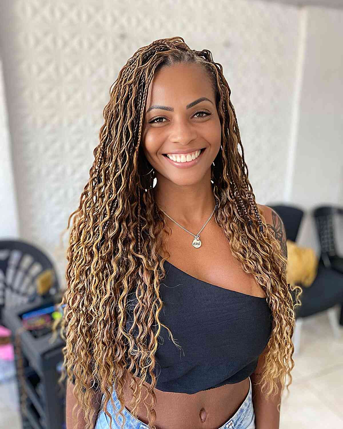 Two-Tone Box Braids with Curly Ends Two-Tone Box Braids with Curly Ends — Simple Braided Hairstyles Natural Hair