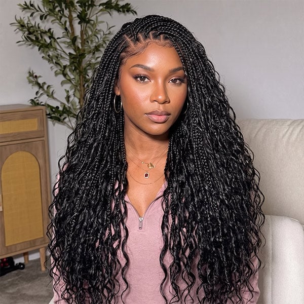 Long Box Braids with Curly Ends, Black Long Box Braids with Curly Ends, Black — Simple Braided Hairstyles Natural Hair