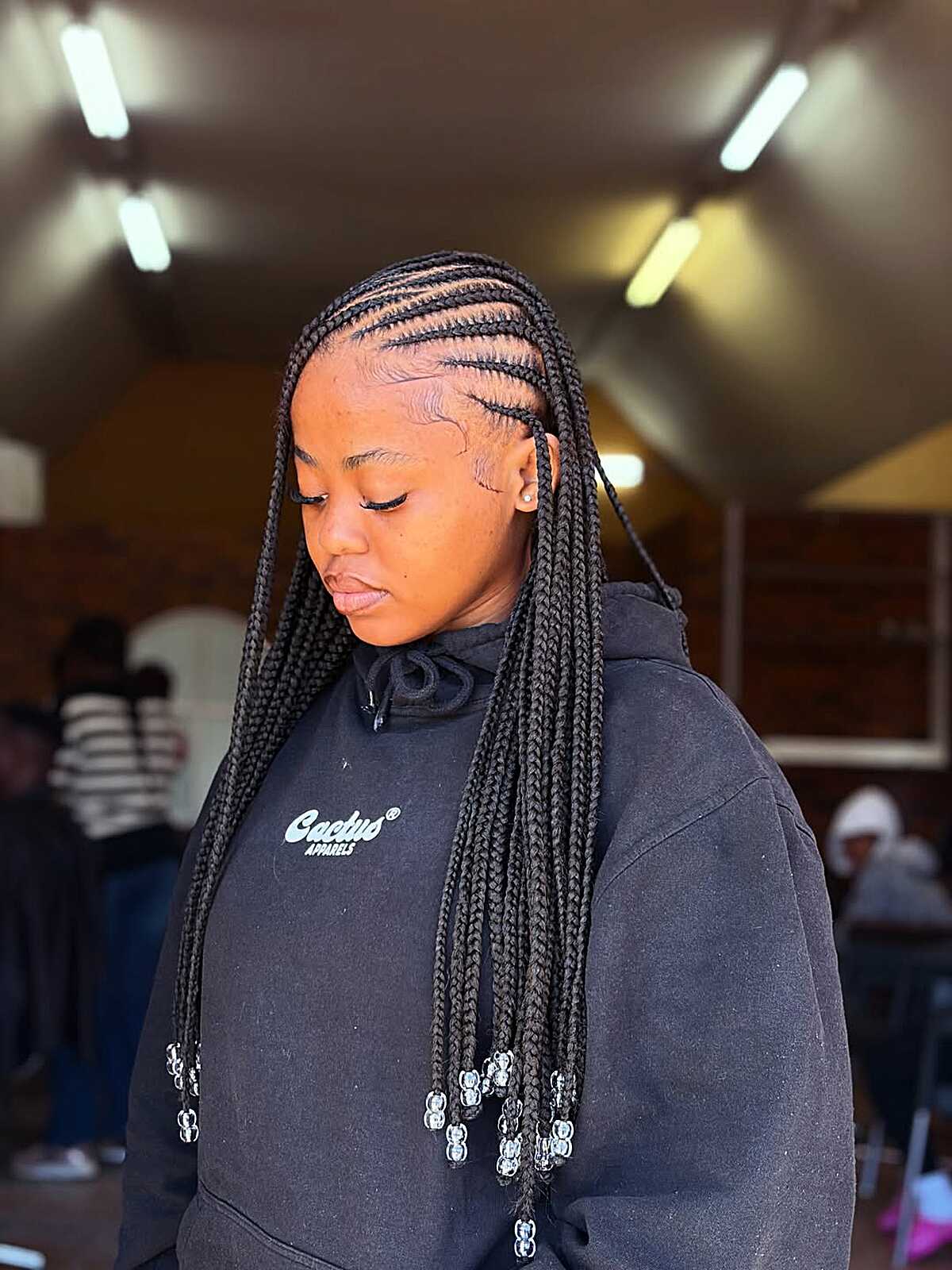 Mid-Back Black Cornrow Braids With Beaded Ends Mid-Back Black Cornrow Braids With Beaded Ends — Simple Braids Locs