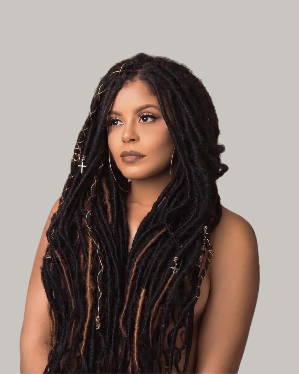Mid-Back Black Locs With Honey Blonde Highlights Mid-Back Black Locs With Honey Blonde Highlights — Simple Braids Locs