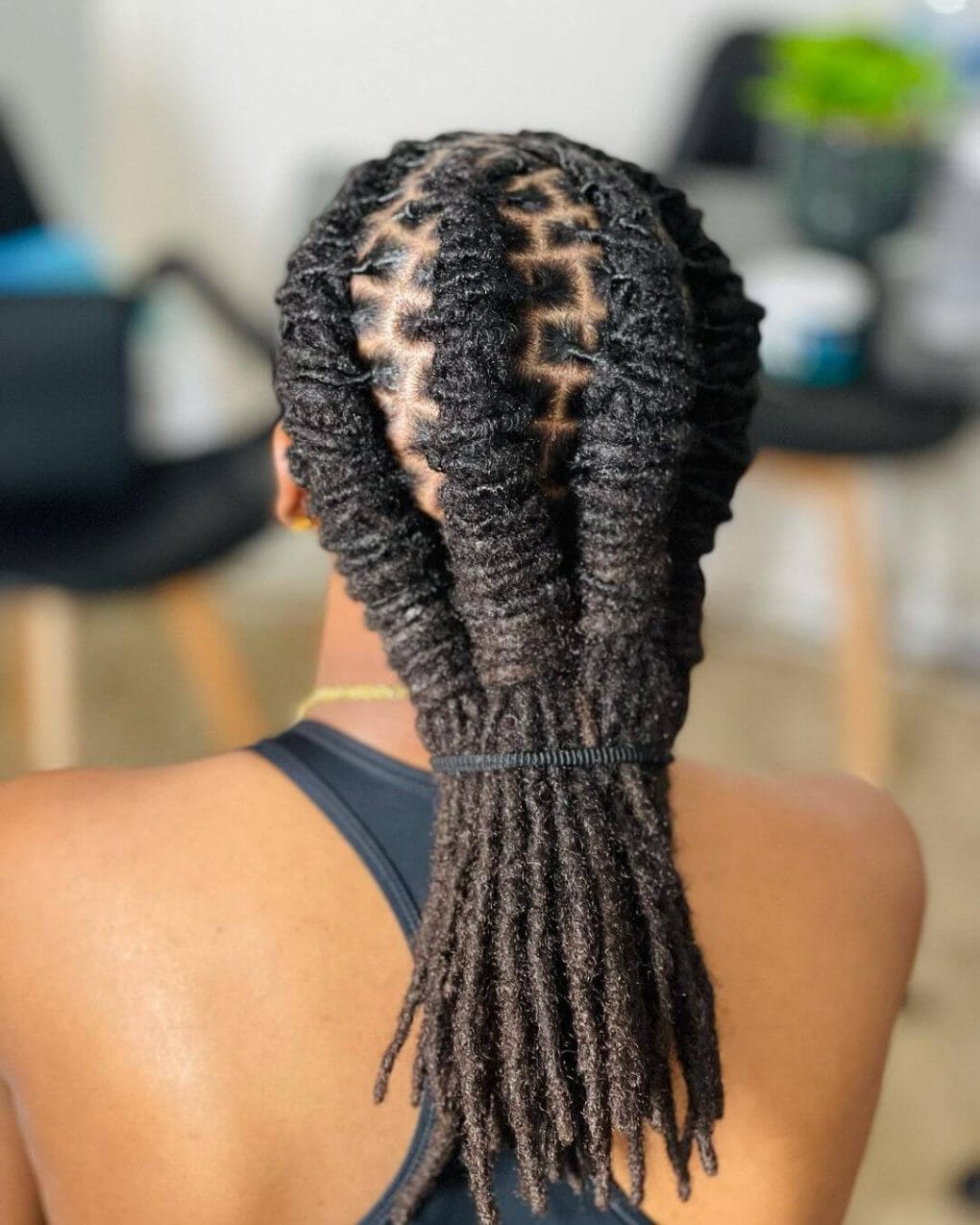 Mid-Back Dark Brown Coily Locs Ponytail Mid-Back Dark Brown Coily Locs Ponytail — Simple Braids Locs