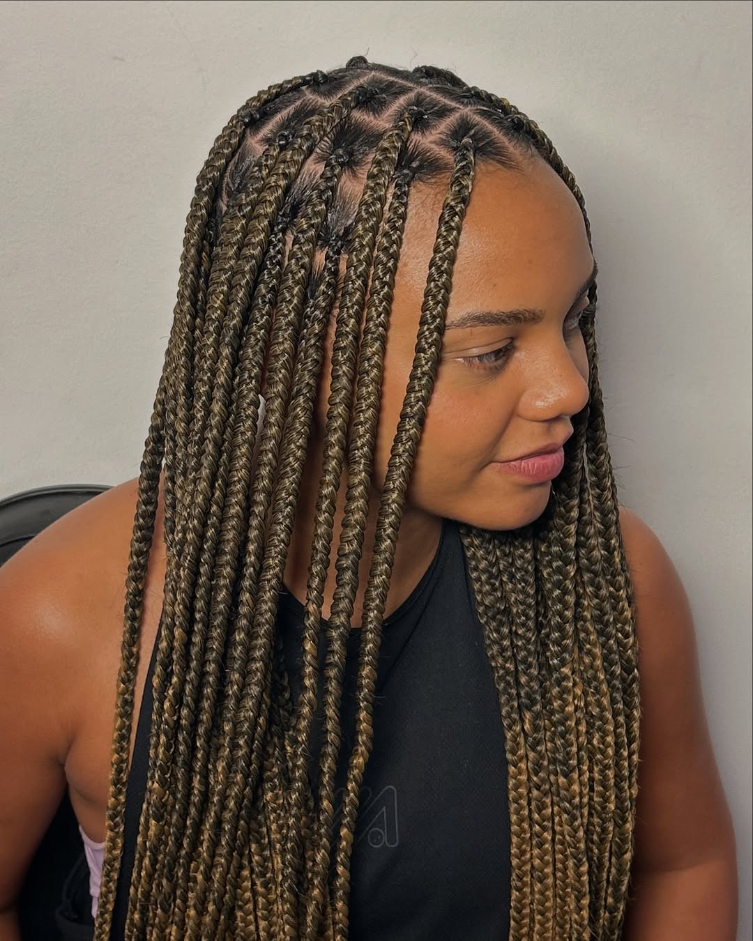 Shoulder Length Dark Brown Box Braids With Blonde Highlights, Straight Shoulder Length Dark Brown Box Braids With Blonde Highlights, Straight — Simple Braids Locs