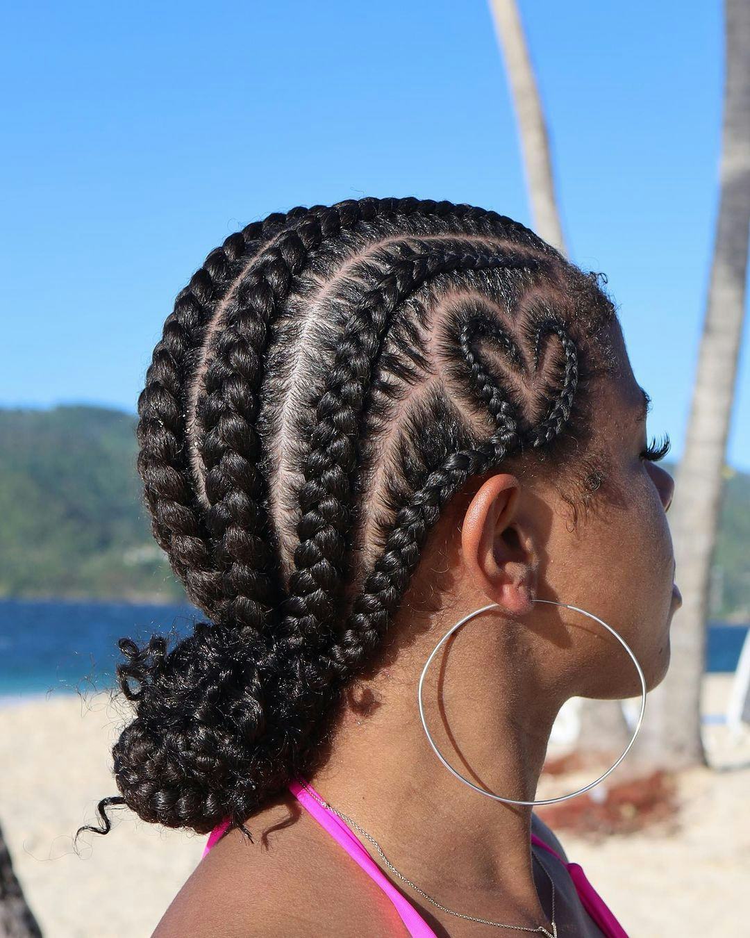 Heart Shaped Cornrows With Bun — Simple Braids Styles