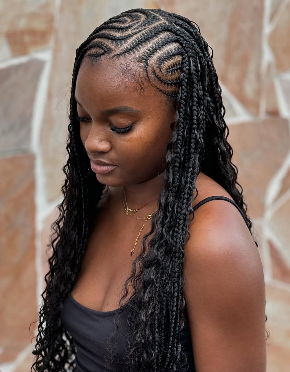 Mid Back Cornrows With Wavy Box Braids — Simple Braids Styles