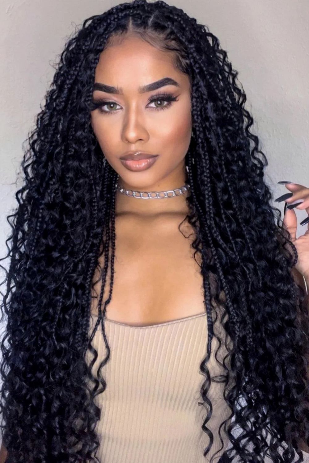 Mid Back Fine Braids With Curly Ends — Simple Braids Styles
